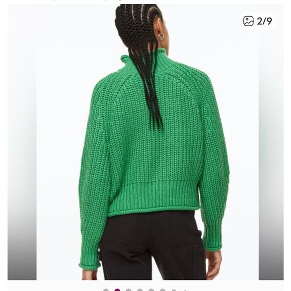 H&M Kelly Green Chunky Knit Cropped Boxy Sweater Women’s Size Small EUC - Picture 2 of 8